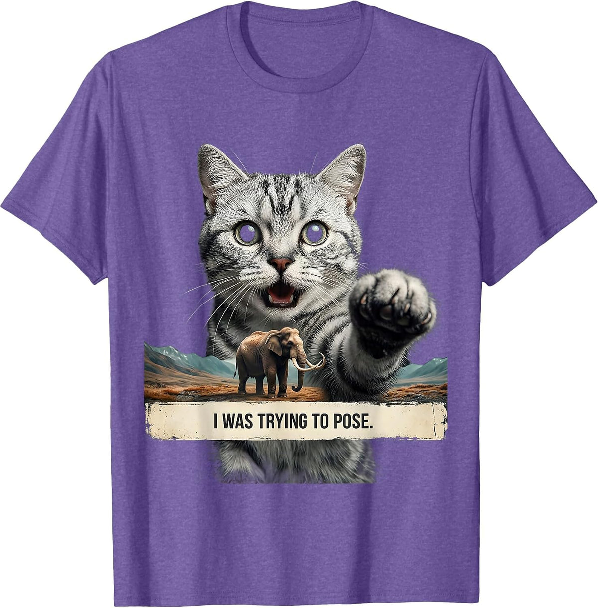 Men's I Was Trying To Pose Distressed Funny Cat Meme Cat Lover T-Shirt - Purple Heather