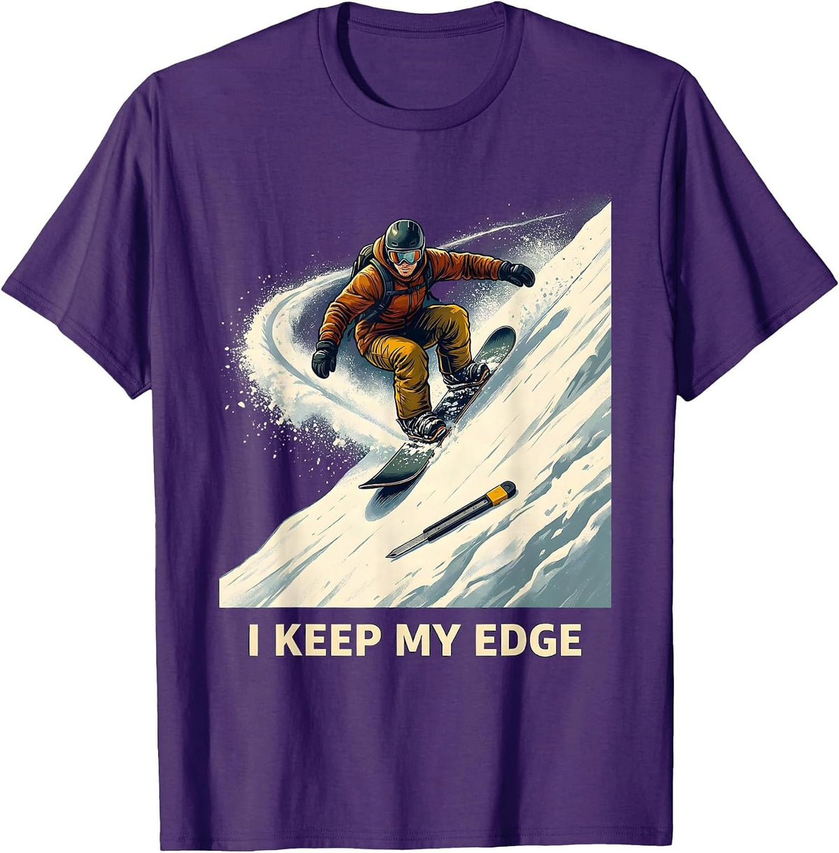 Men's I Keep My Edge Funny Snowboarder Winter Sports Humor T-Shirt - Purple