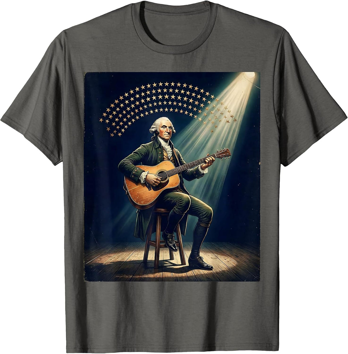 George Washington Playing Guitar Vintage Patriot T-Shirt - Asphalt Grey
