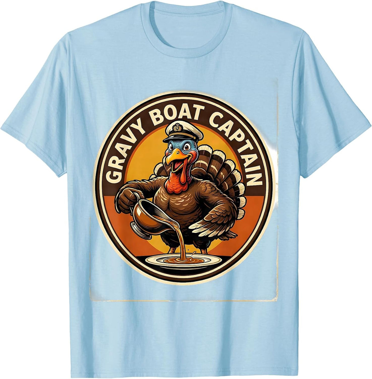 Men's Gravy Boat Captain Retro Thanksgiving Family Crew Turkey T-Shirt - Baby Blue