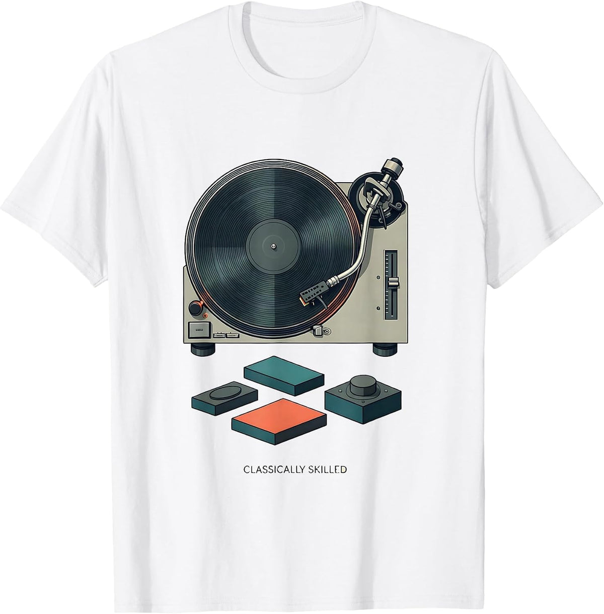Men's Classically Skilled Midcentury Modern Analog Tech Nostalgia T-Shirt - White