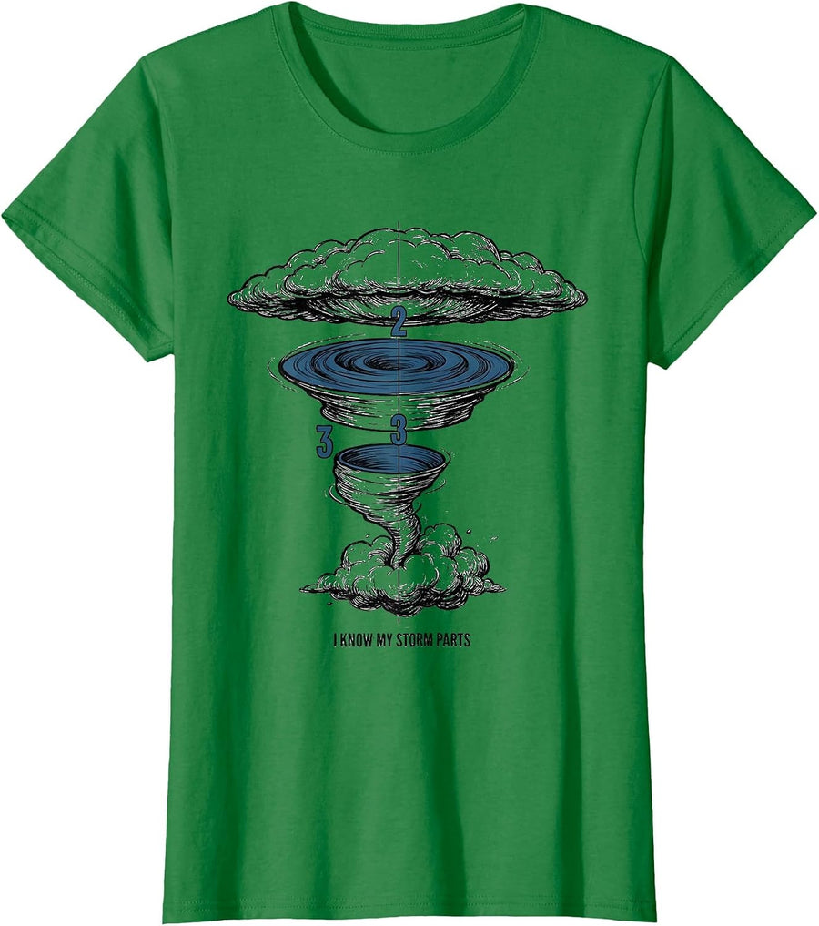 Women's I Know My Storm Parts Funny Tornado Chaser Meteorology Gift T-Shirt - Kelly Green
