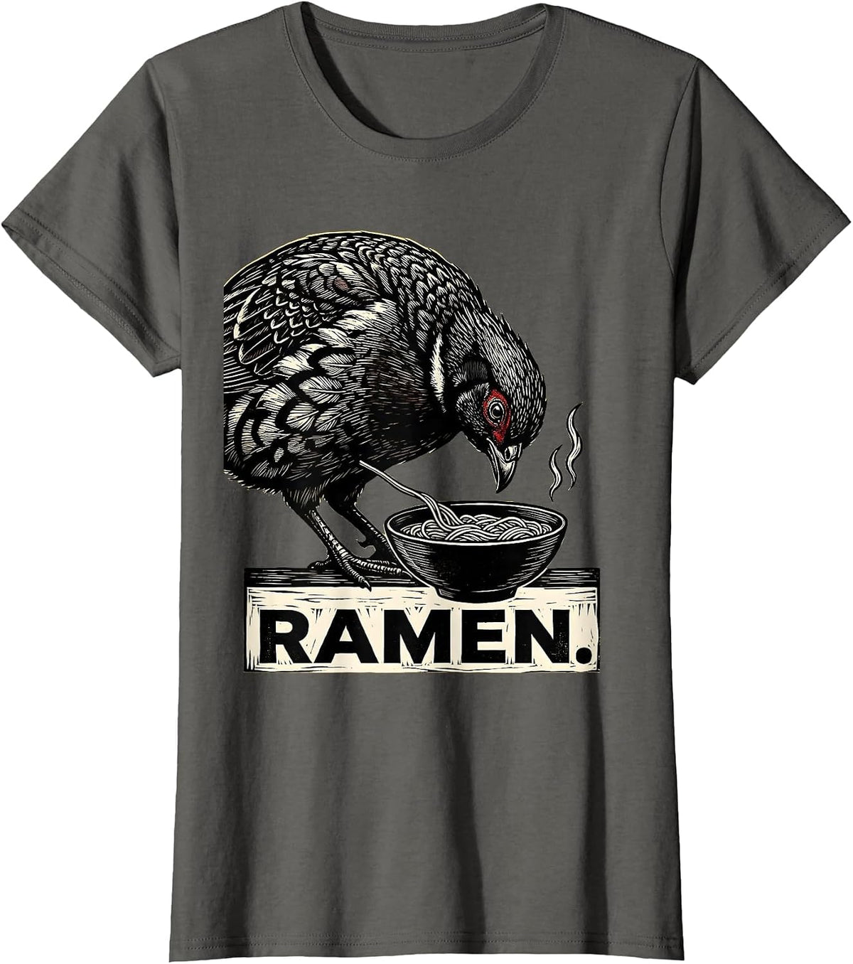 Women's Ramen Japanese Quail Kawaii Anime Animal Food Lover T-Shirt - Asphalt Grey