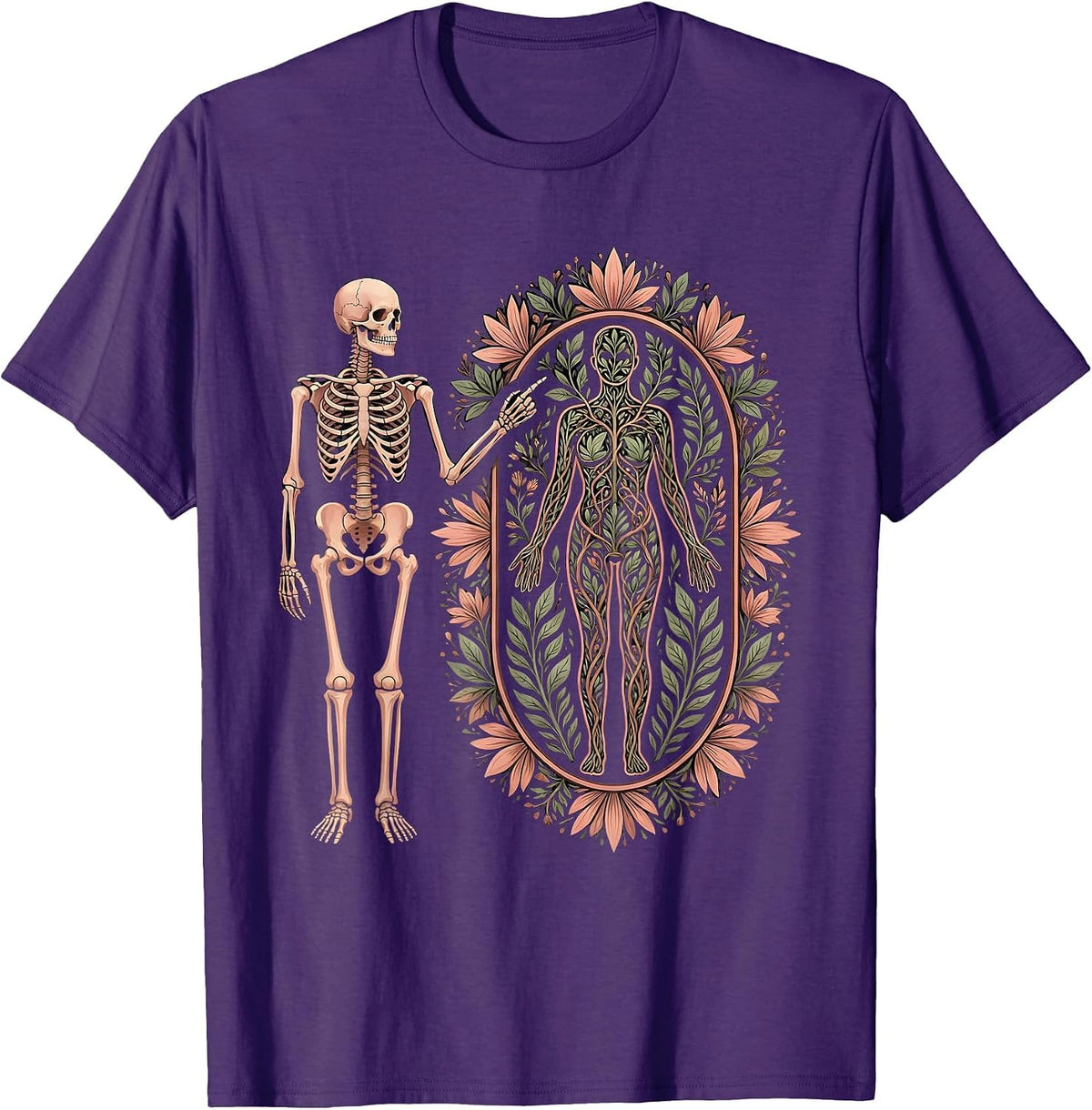 Men's Skeleton Anatomy Diagram Illustration T-Shirt - Purple