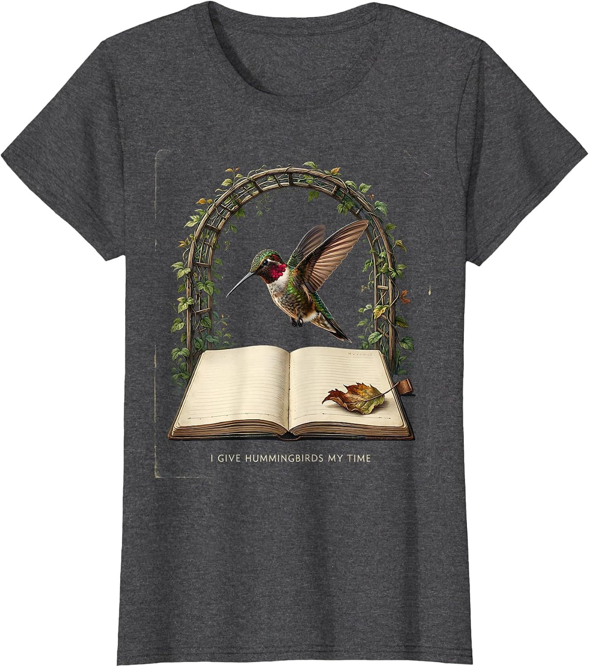 Women's I Give Hummingbirds My Time Vintage Bird Lover Hummingbird T-Shirt - Dark Heather Grey