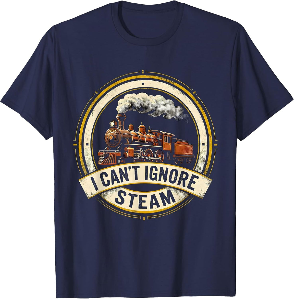 Men's I Can't Ignore Steam Vintage Steam Locomotive Train T-Shirt - Navy Blue