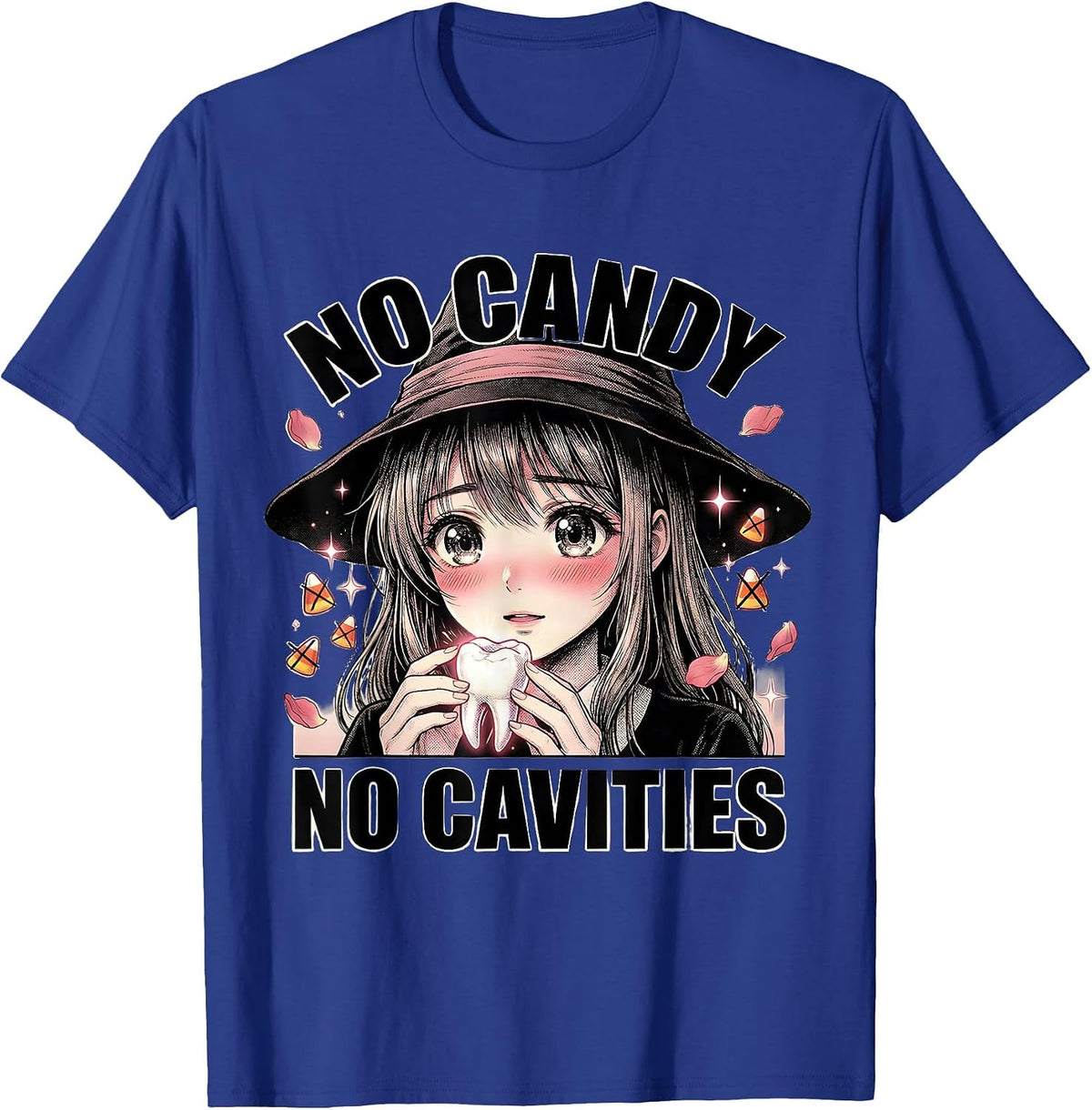 Men's No Candy No Cavities Halloween Dental Design T-Shirt - Royal Blue