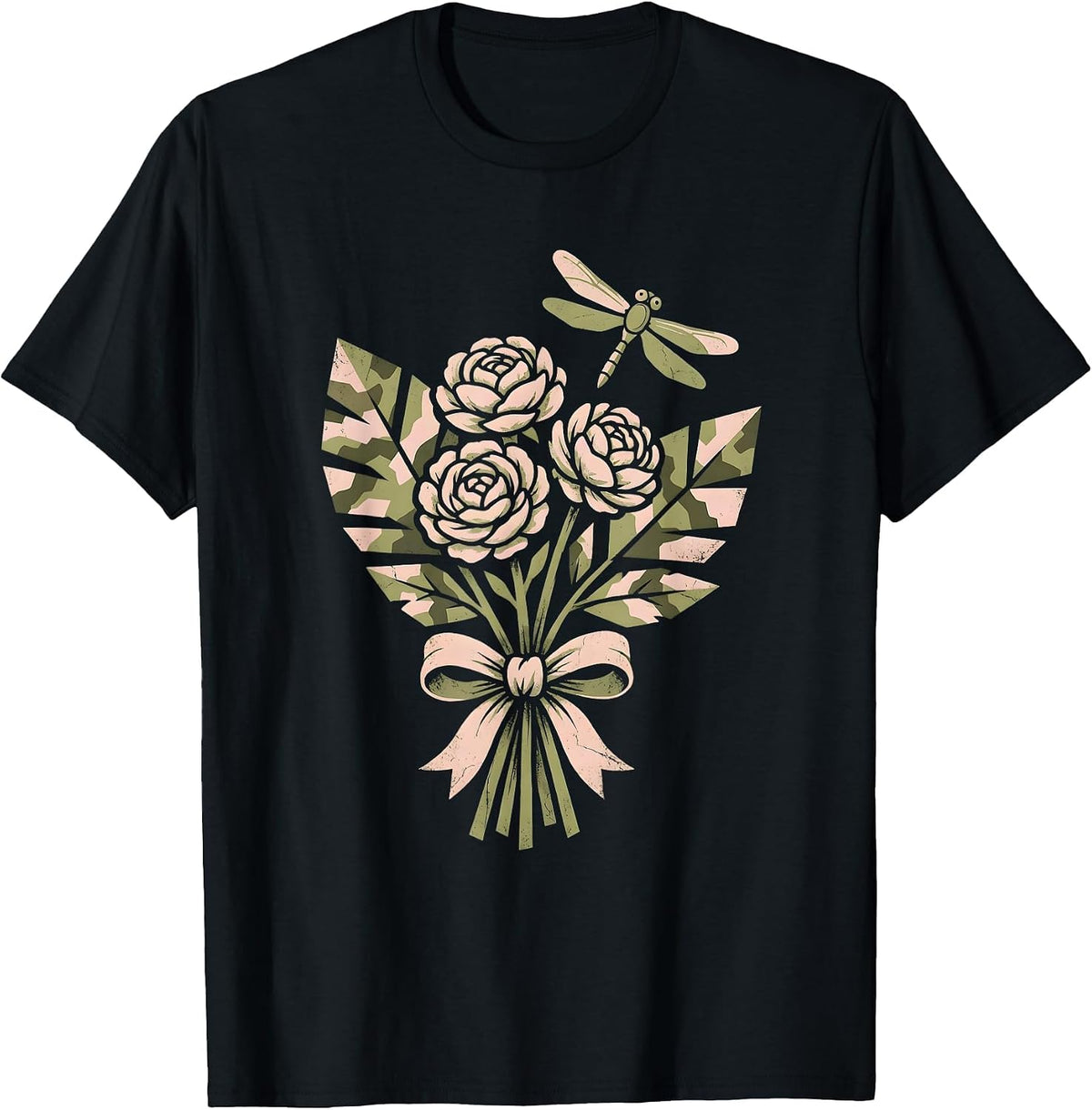 Men's Camo Archer Drawing Bow Illustration T-Shirt - Black