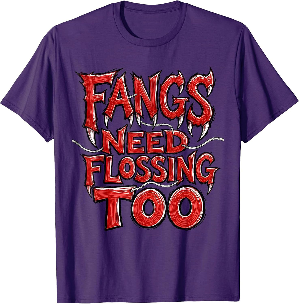 Fangs Need Flossing Too Halloween Dental Design T-Shirt - Purple