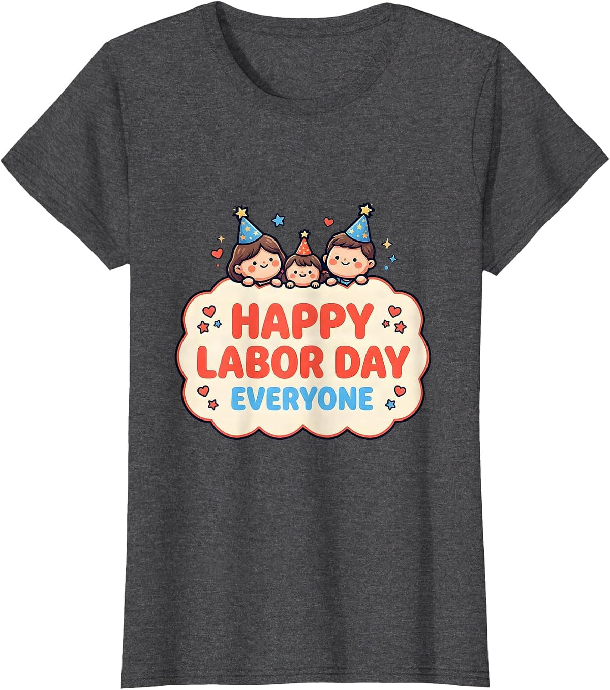 Women's Happy Labor Day Everyone Cute Kawaii Family Holiday T-Shirt - Dark Heather Grey