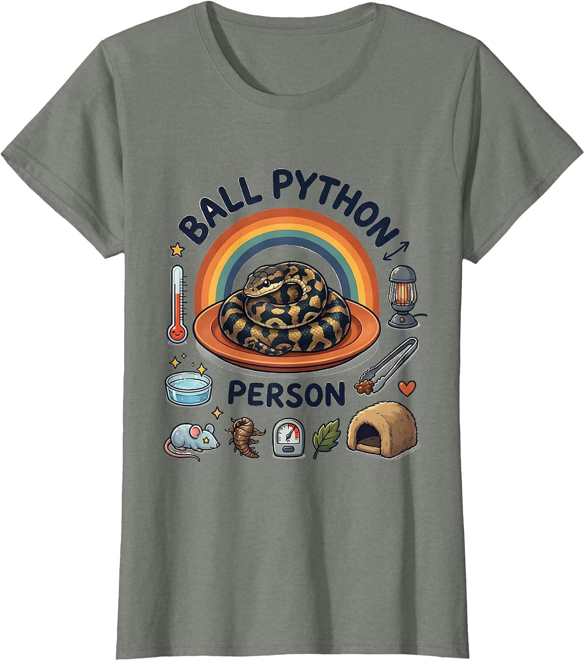 Ball Python Person Kawaii Snake Lover Reptile Humor T-Shirt - Olive Heather