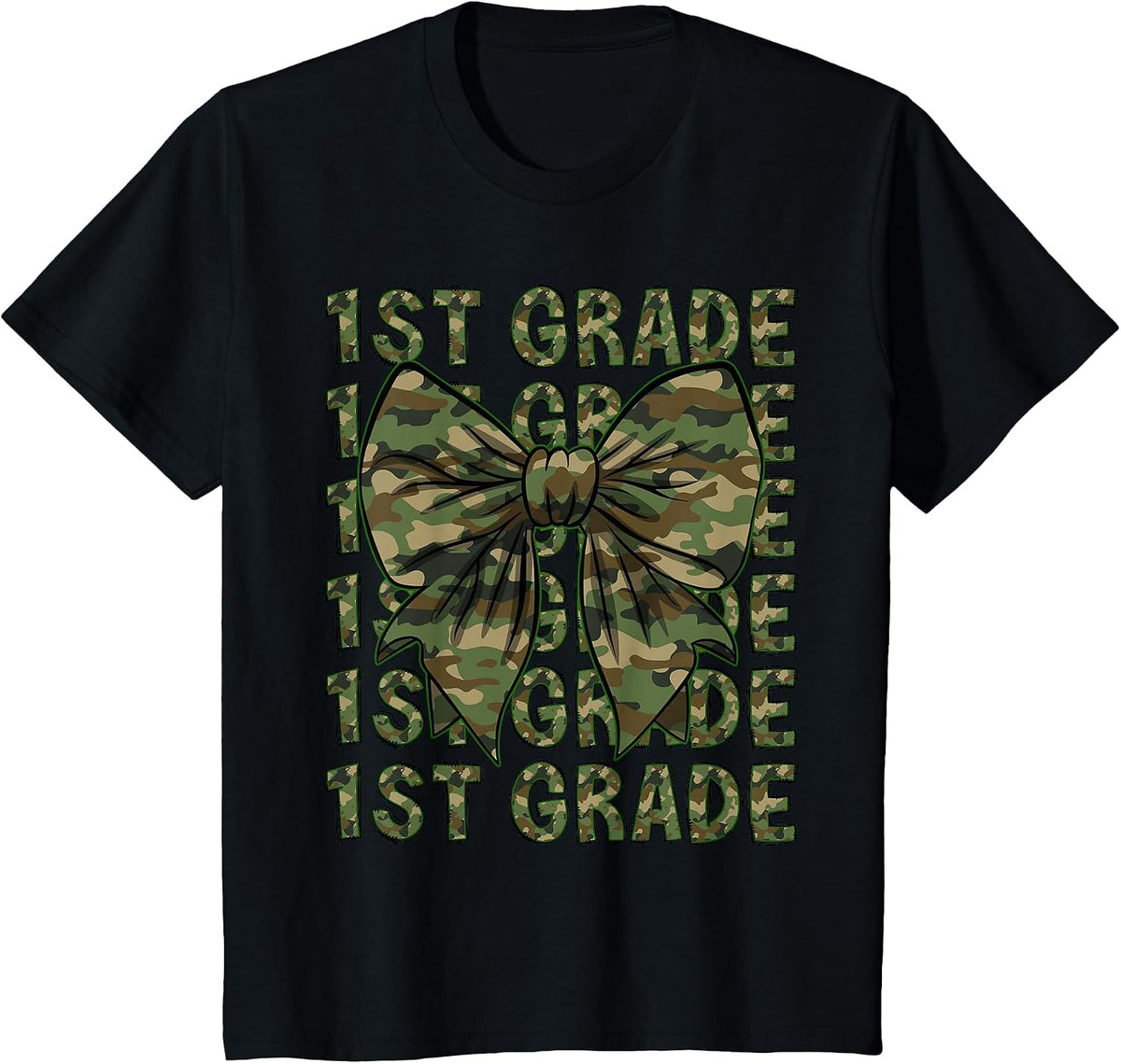 1st Grade Teacher Student Camo Bow Back to School T-Shirt - Black