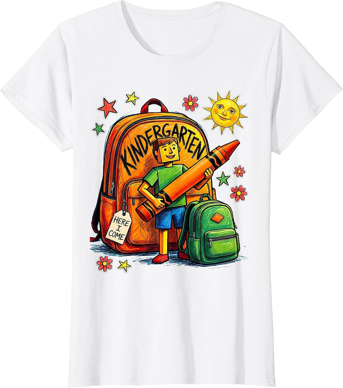 Women's Kindergarten, Here I Come Naive Kidcore Teacher Back to T-Shirt - White