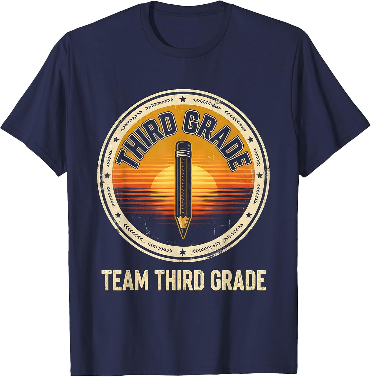 Team Third Grade Vintage Teacher Back To School T-Shirt - Navy Blue