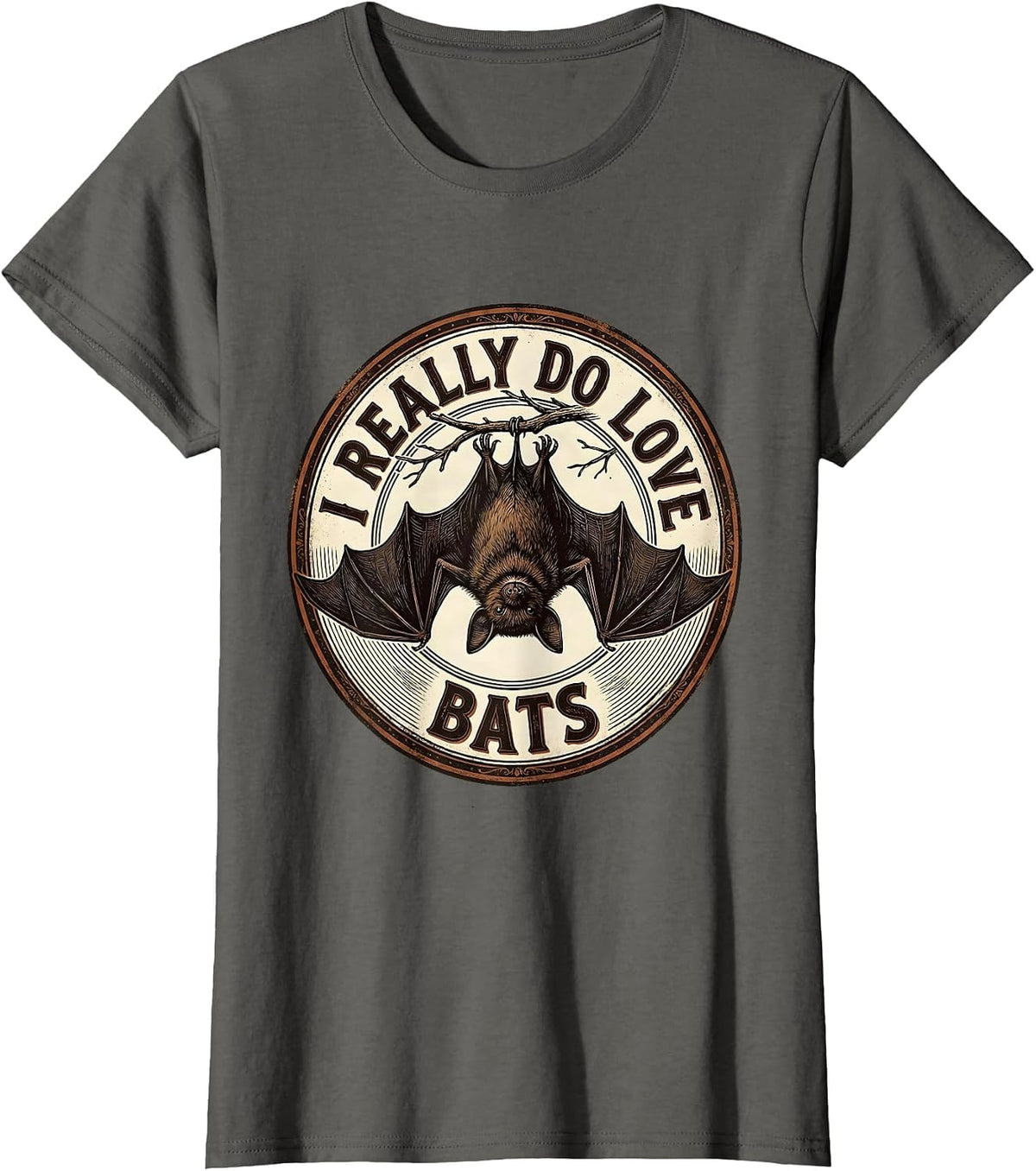 Women's I Really Do Love Bats Vintage Bat Lover Wildlife T-Shirt - Asphalt Grey
