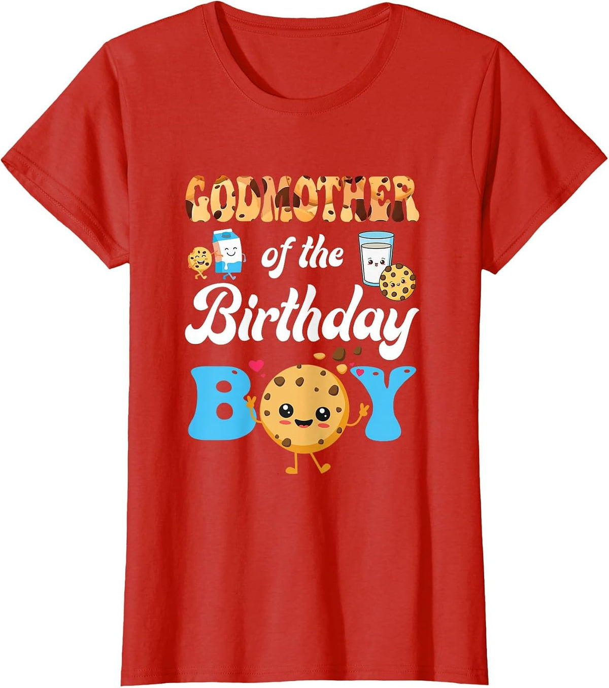 Godmother of The Birthday Boy Milk and Cookies 1St Birthday T-Shirt - Red