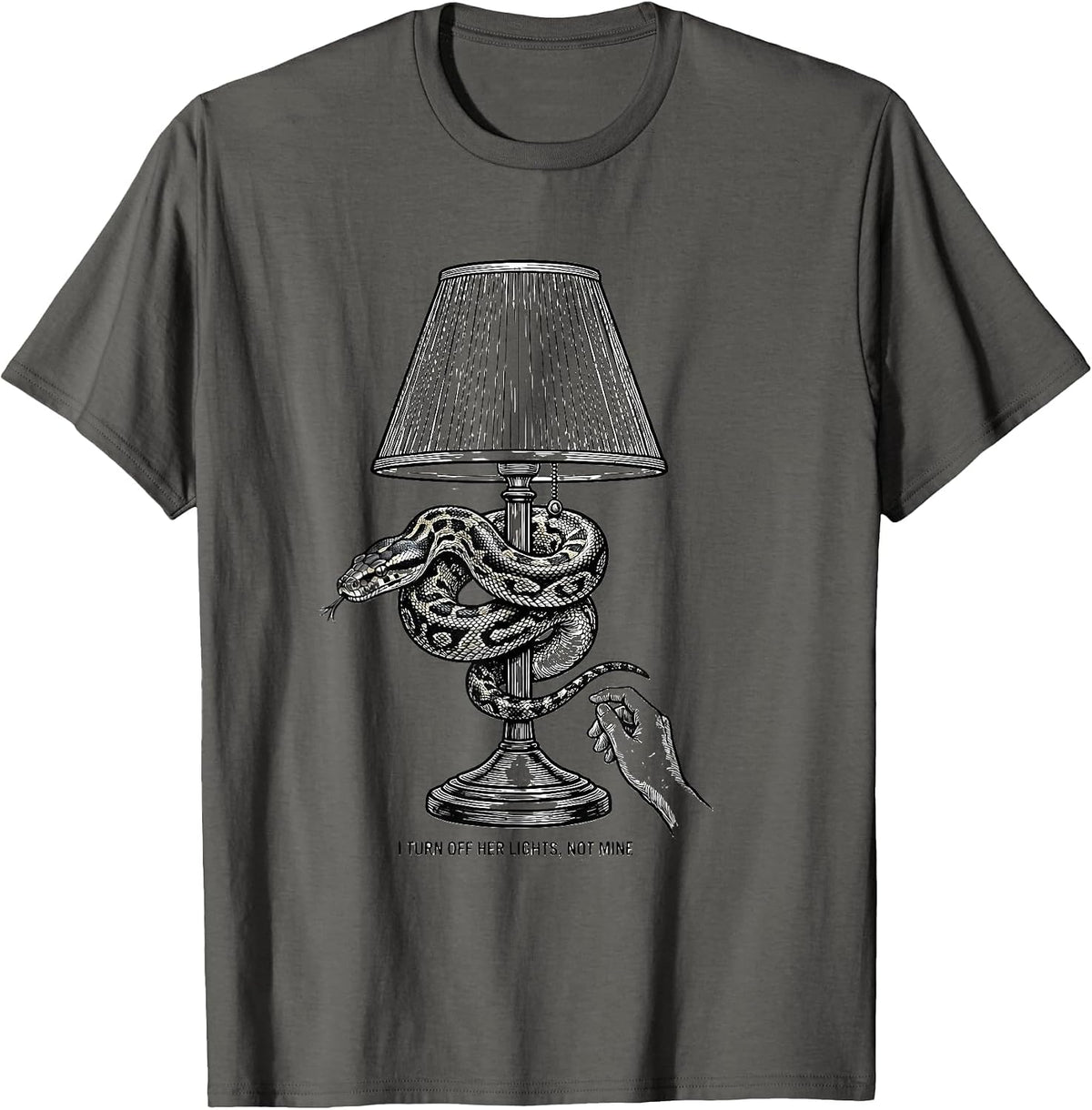 Men's I Turn Off Her Lights, Not Mine Funny Ball Python Snake T-Shirt - Asphalt Grey