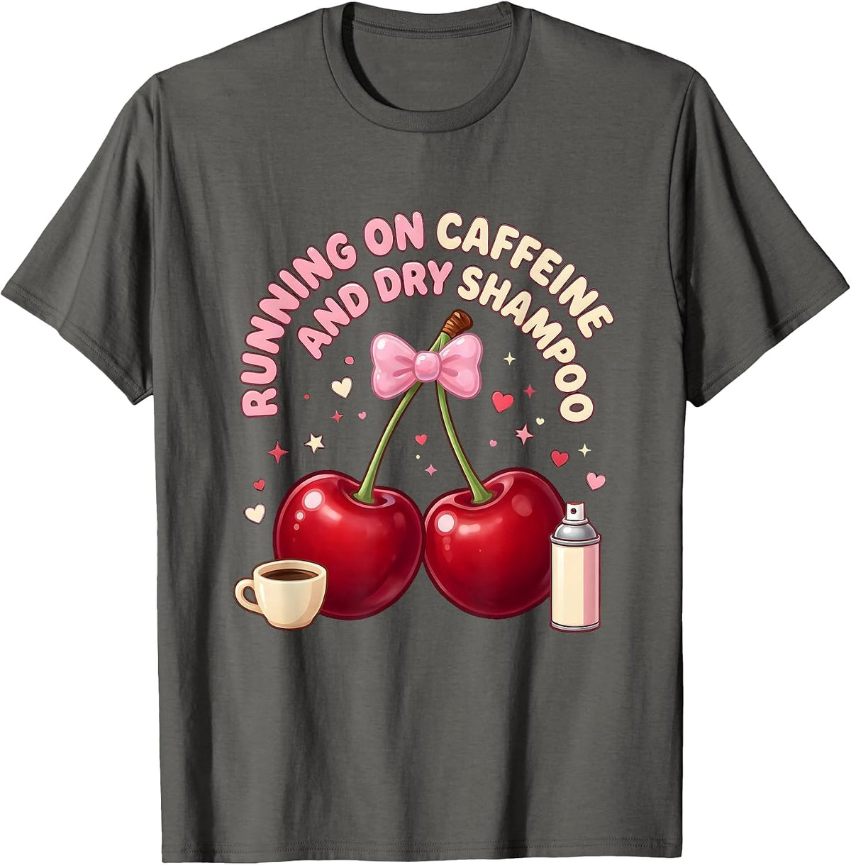 Running on Caffeine and Dry Shampoo Funny Design T-Shirt - Asphalt Grey