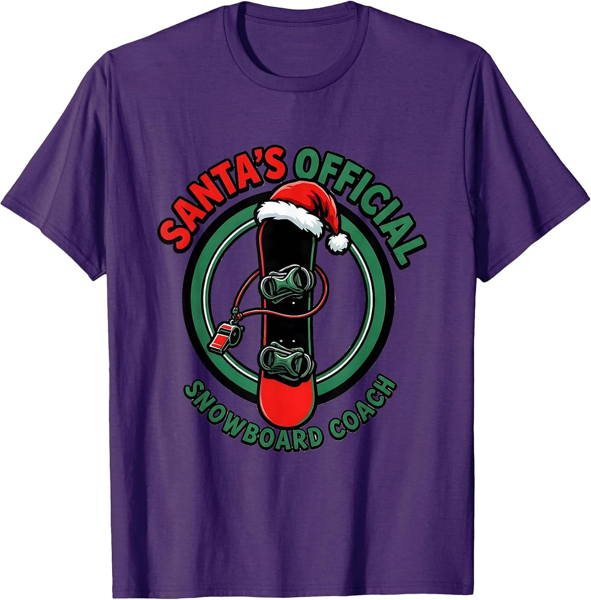 Men's Santa's Official Snowboard Coach Cartoon Snowboarder T-Shirt - Purple