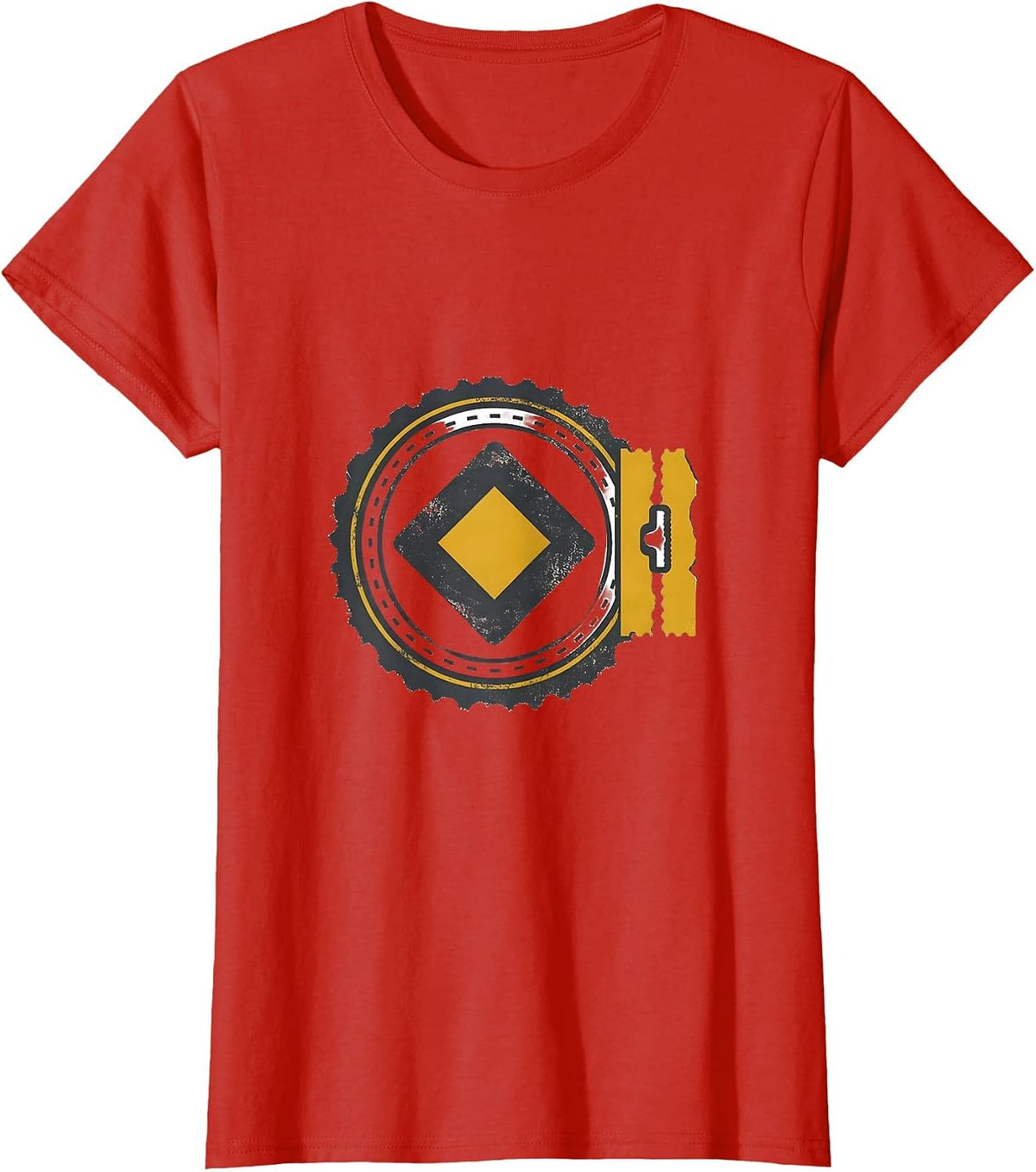 Women's Lift Ticket Badge Double Diamond Ski Snowboard Humor T-Shirt - Red