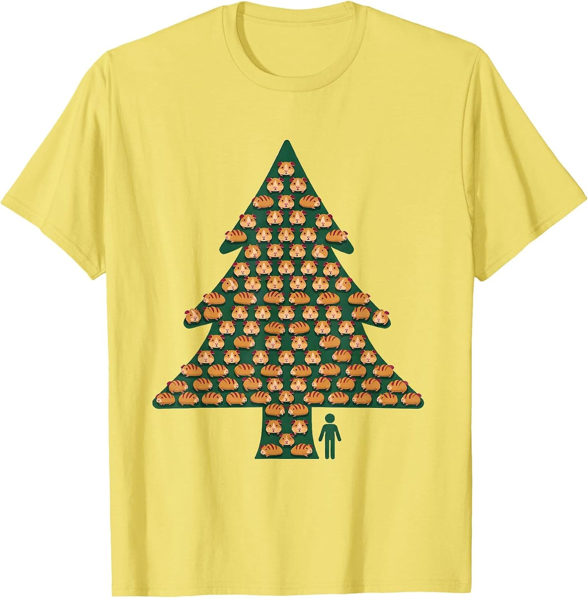 Men's Guinea Pig Christmas Tree Holiday Pet Lover Humor T-Shirt - Lemon Yellow