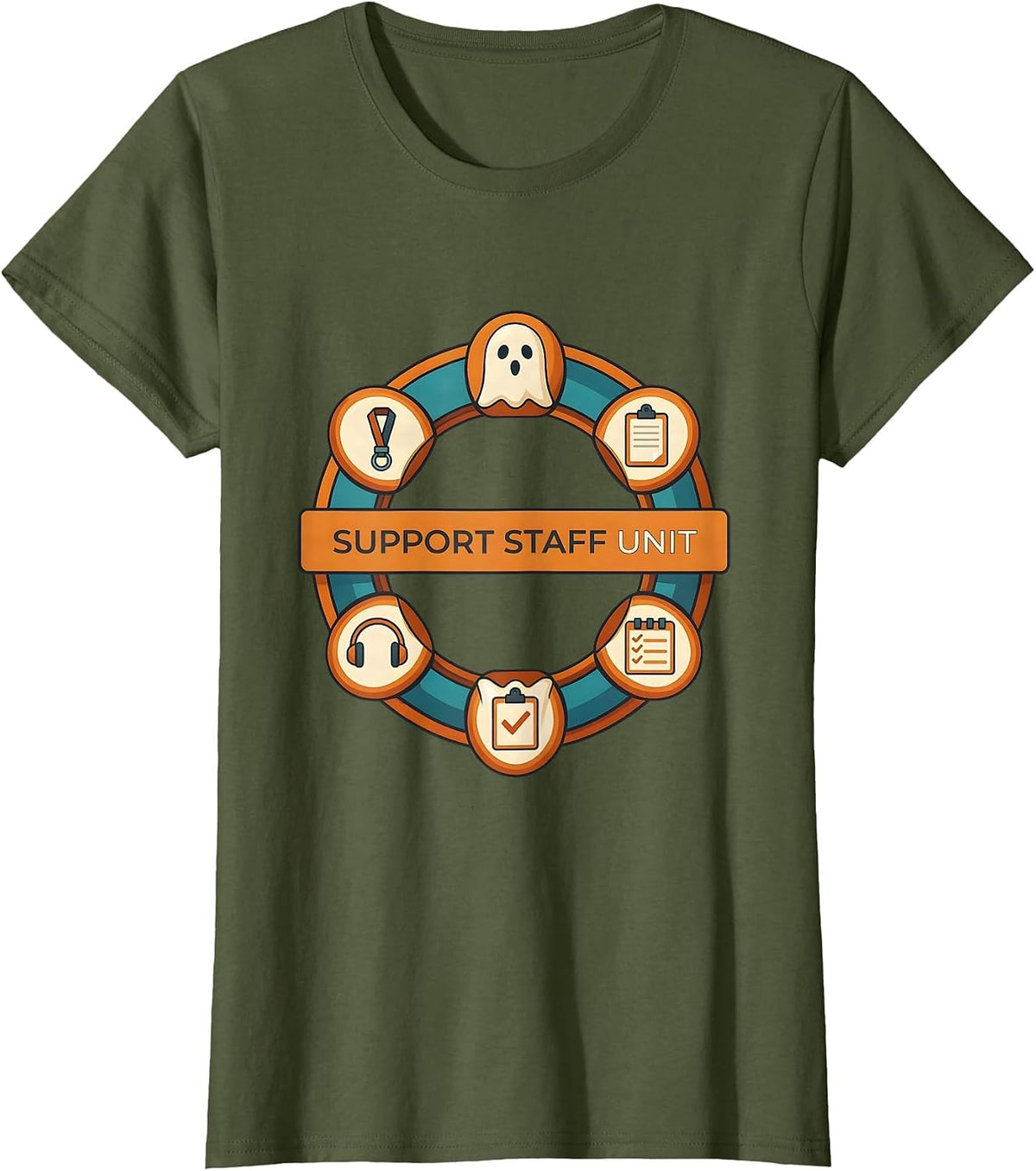 Women's Support Staff Unit Funny Paraprofessional Halloween Ghost T-Shirt - Olive Green