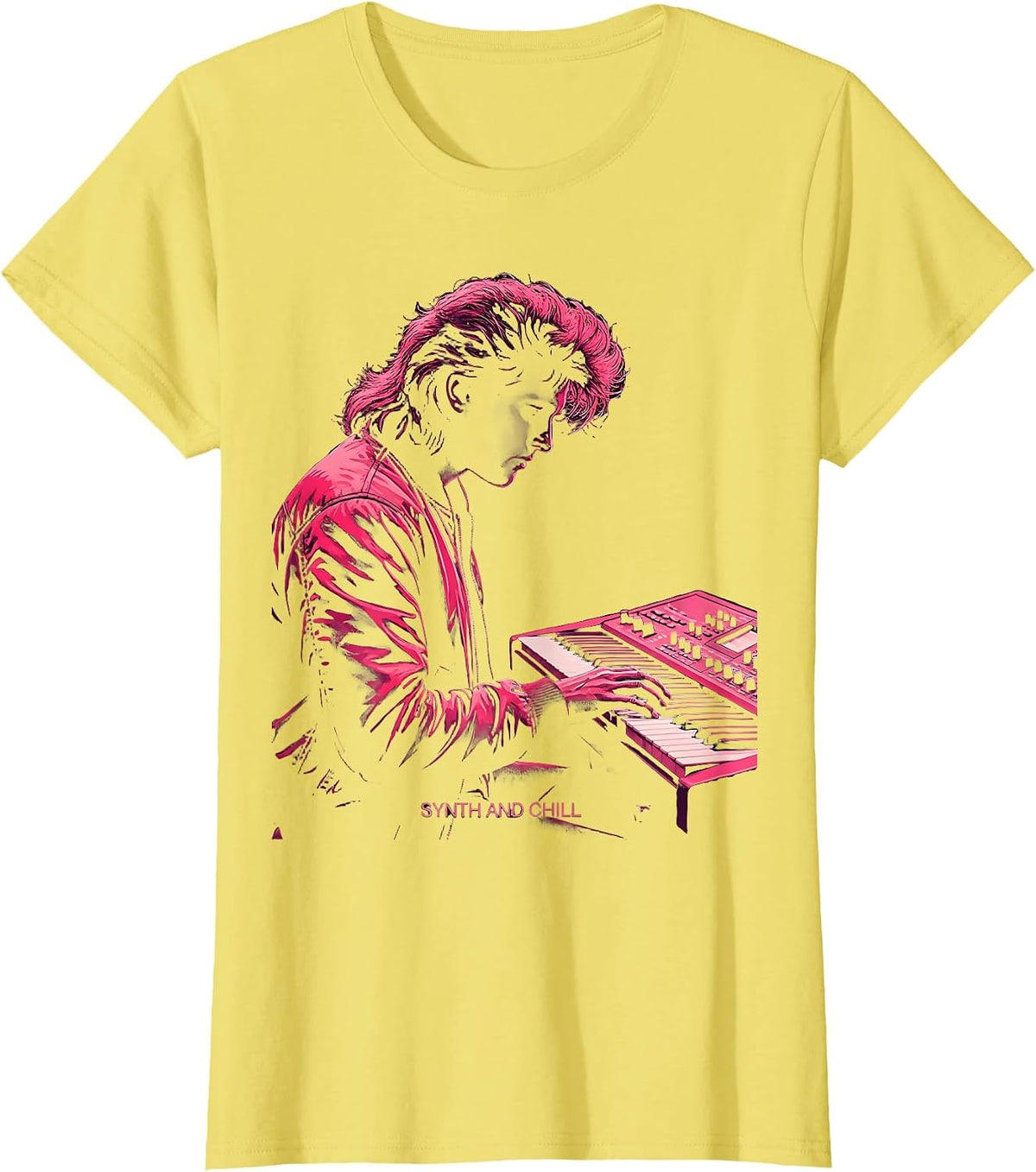 Synth and Chill Retro 80s Nostalgia Design T-Shirt - Lemon Yellow