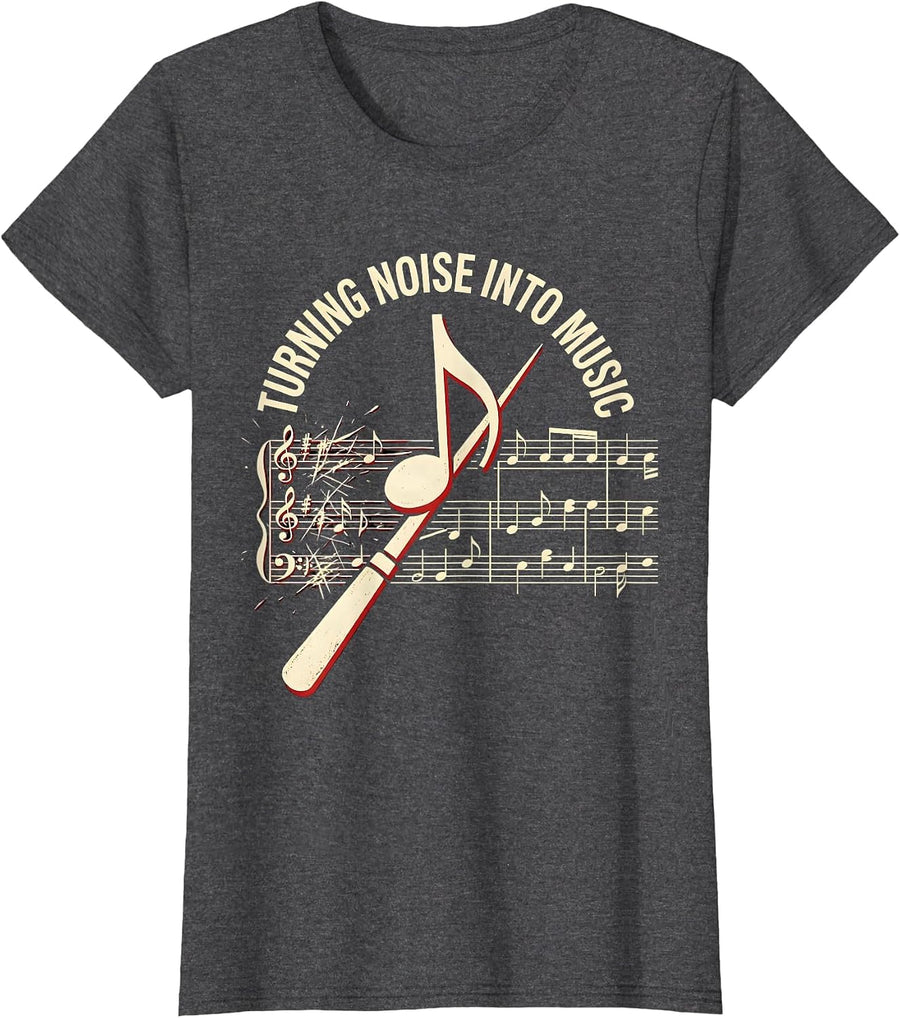 Women's Turning Noise Into Music Music Teacher Design T-Shirt - Dark Heather Grey