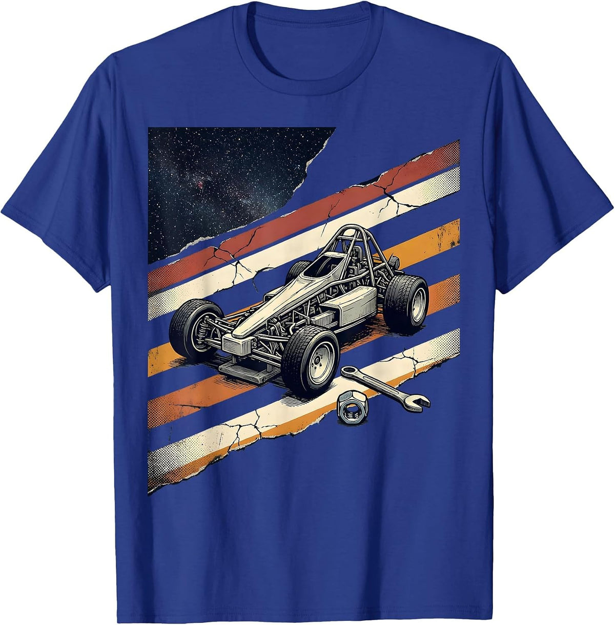 RC Dragster Chassis Distressed American Flag Racer T-Shirt - Royal Blue