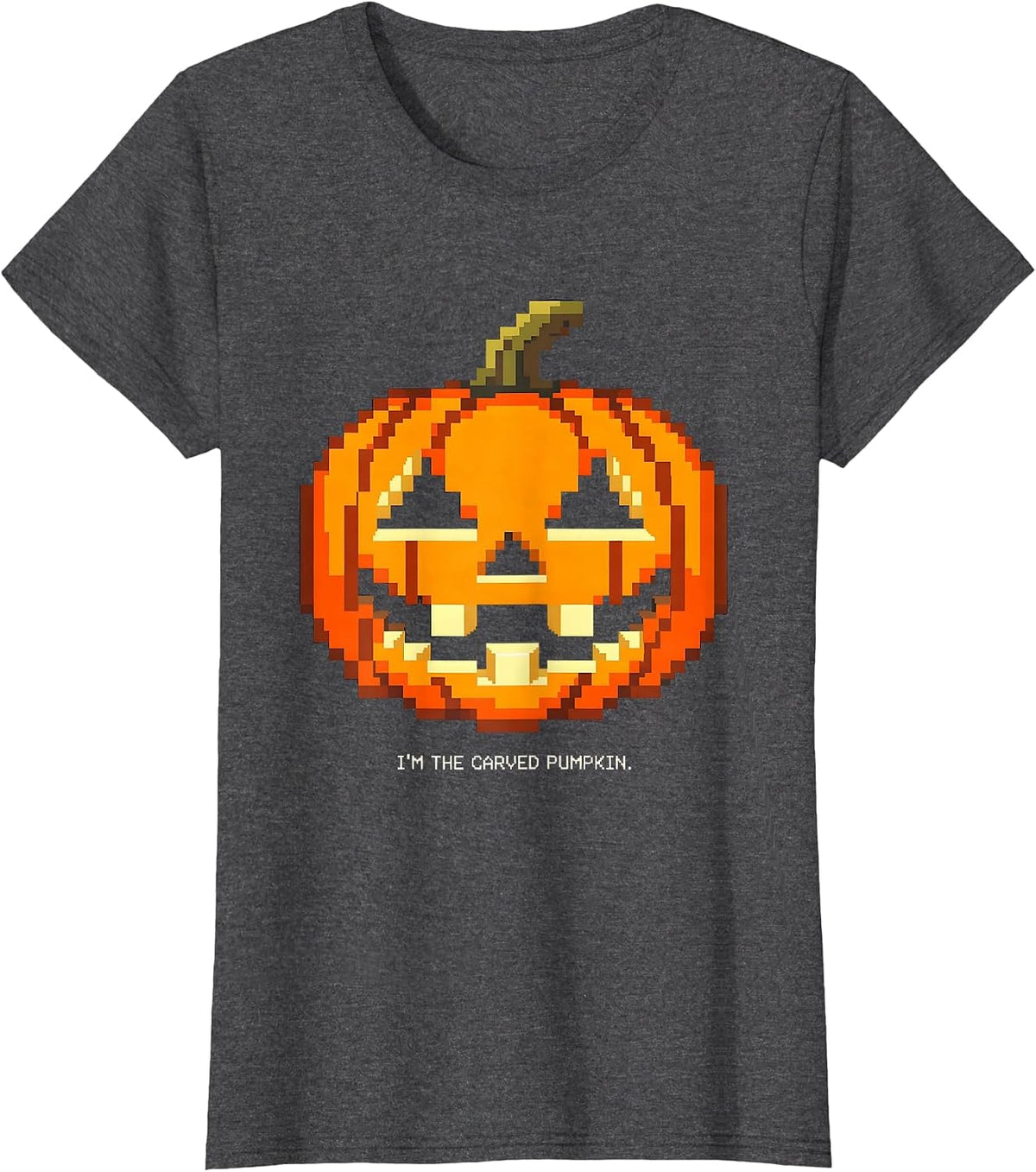 Women's I'm The Carved Pumpkin Pixel Art Halloween Costume Funny T-Shirt - Dark Heather Grey