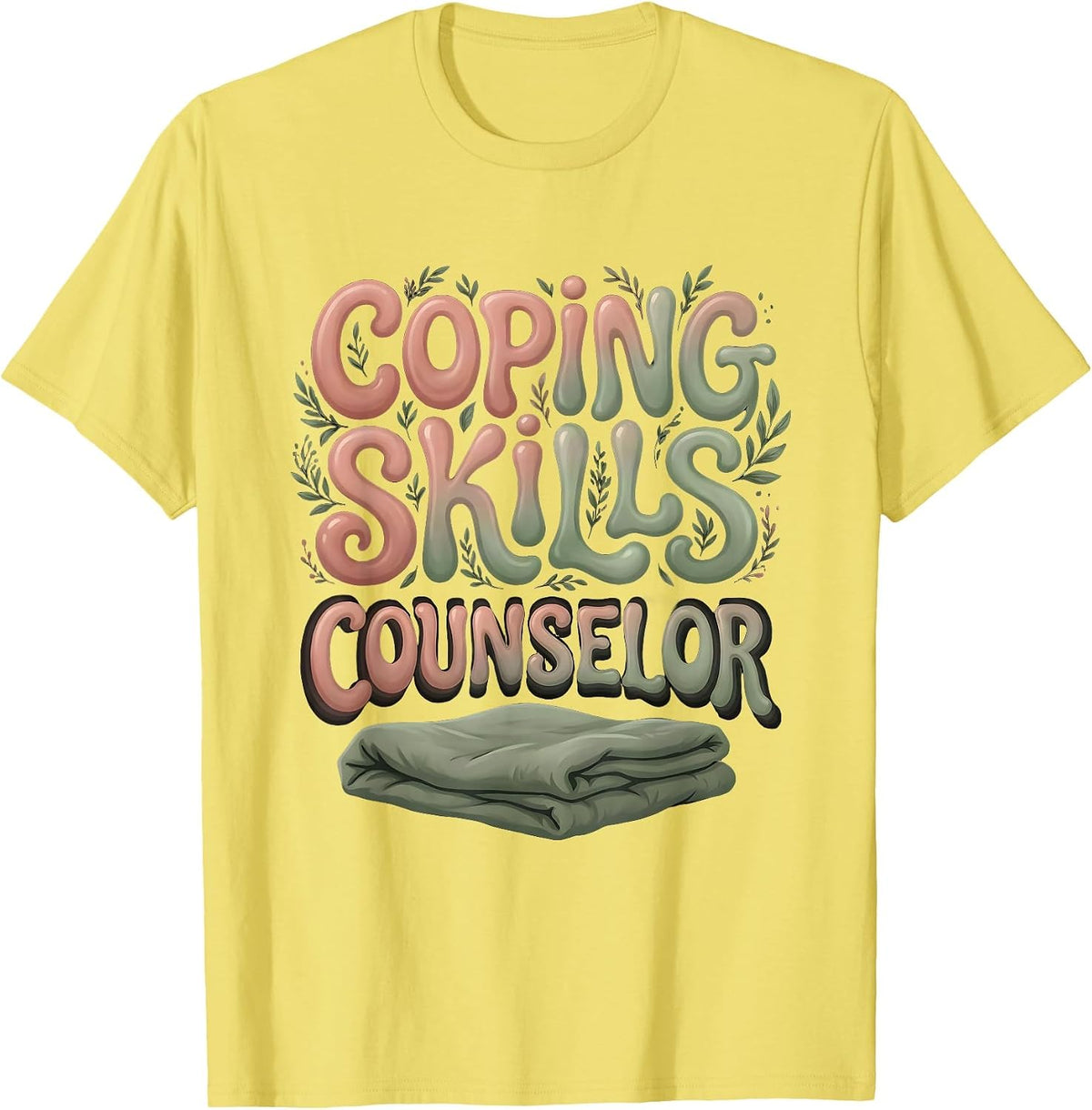 Men's Coping Skills Counselor Boho Typography Mental Health T-Shirt - Lemon Yellow