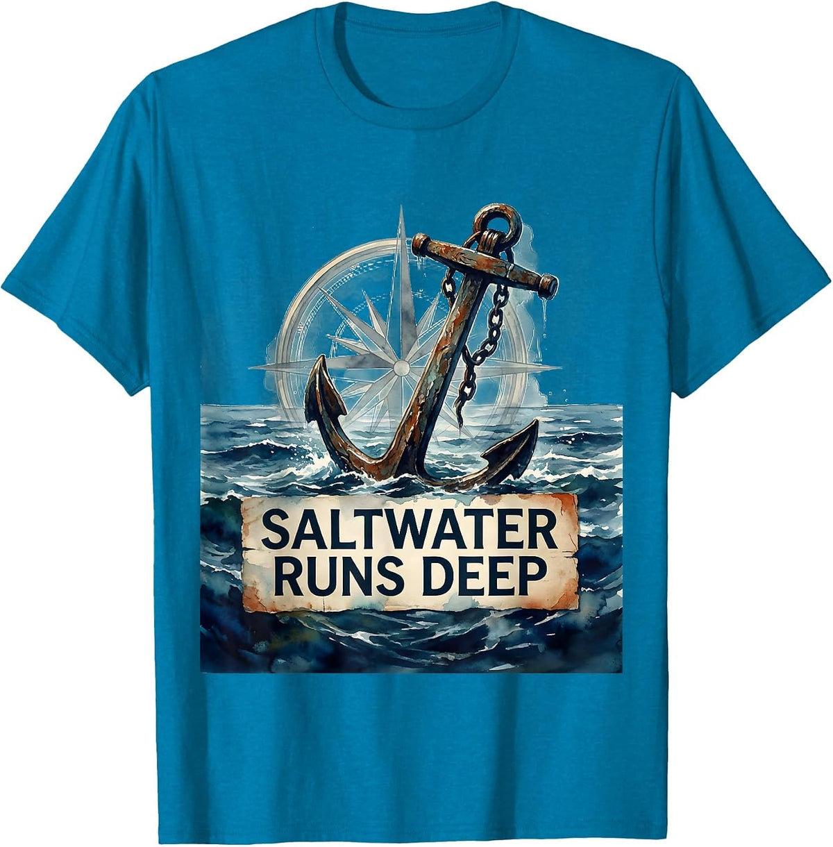 Saltwater Runs Deep Sailor Graphic Design T-Shirt - Sapphire Blue