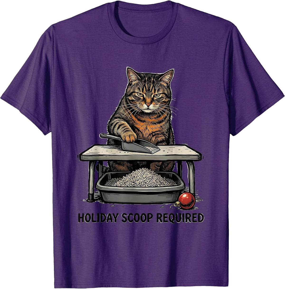 Men's Holiday Scoop Required Funny Cat Lover Christmas Grumpy T-Shirt - Purple