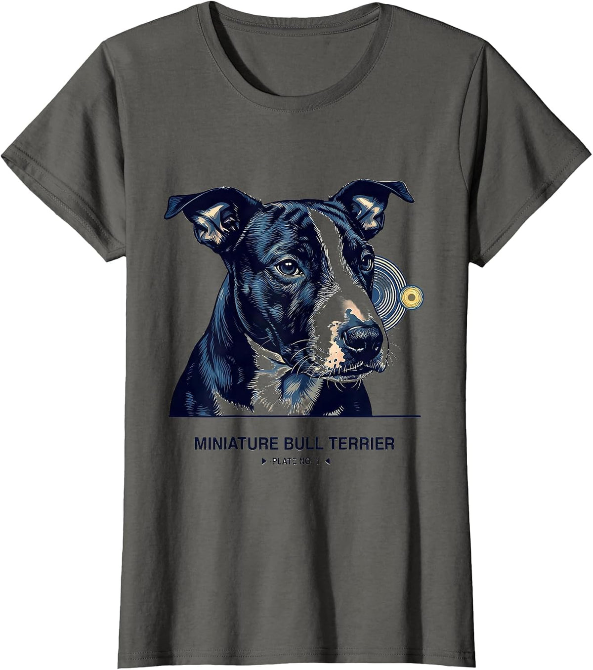 Women's Miniature Bull Terrier, Plate No. 1 Van Gogh Style Starry T-Shirt - Asphalt Grey
