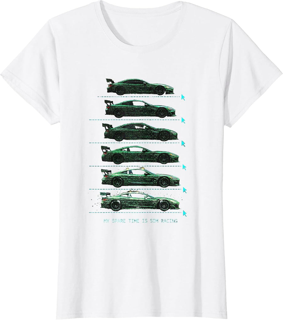 Women's My Spare Time Is Sim Racing Funny Car Enthusiast Hobbyist T-Shirt - White