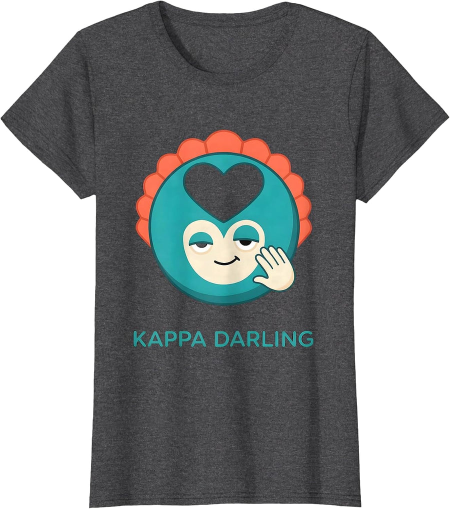 Women's Kappa Darling Horror Anime Goth Kawaii Aesthetic T-Shirt - Dark Heather Grey