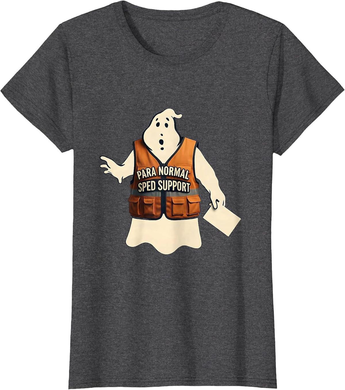 Women's Para Normal SPED Support Funny Ghost Paraprofessional T-Shirt - Dark Heather Grey