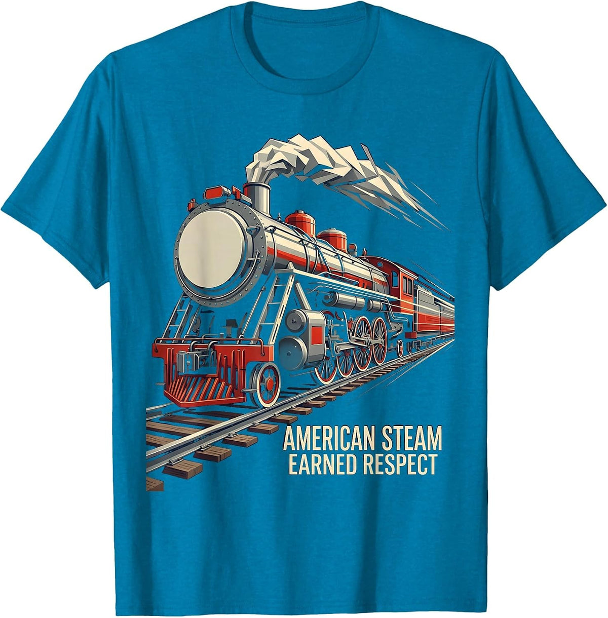 American Steam Earned Respect Futurist Steam Train T-Shirt - Sapphire Blue