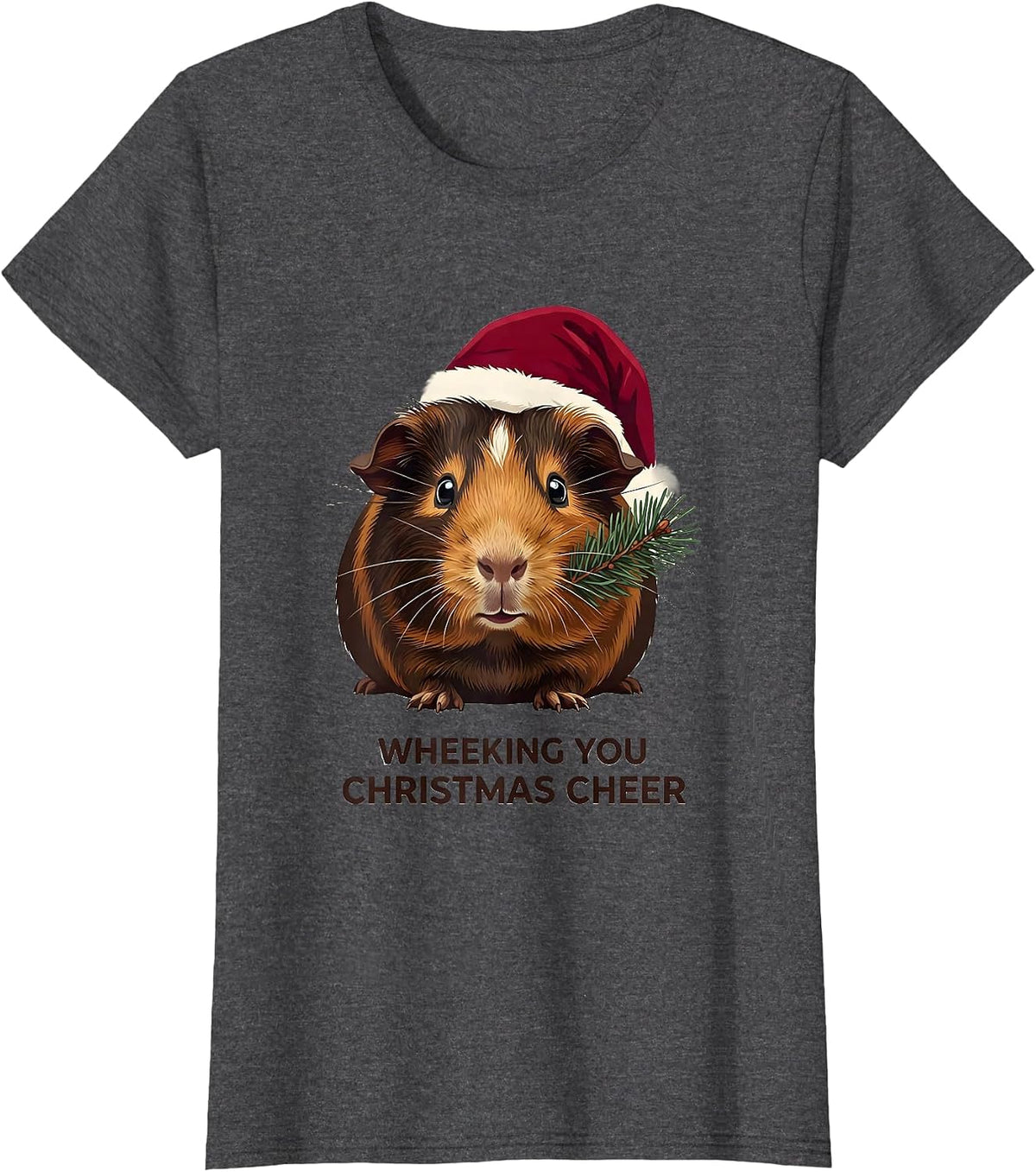 Women's Wheeking You Christmas Cheer Funny Guinea Pig Santa Hat T-Shirt - Dark Heather Grey