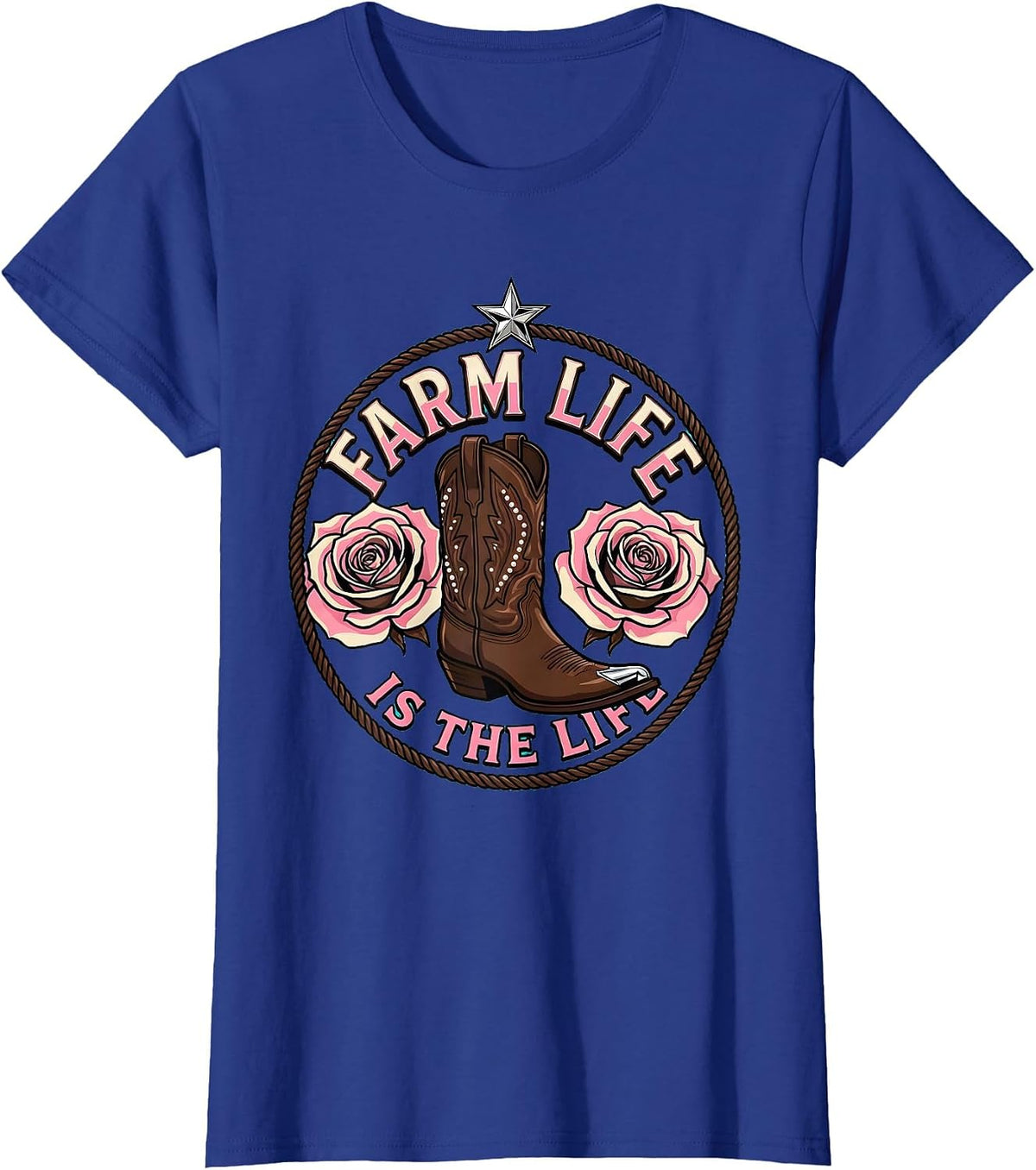 Women's Farm Life Is The Life Rustic Country Design T-Shirt - Royal Blue