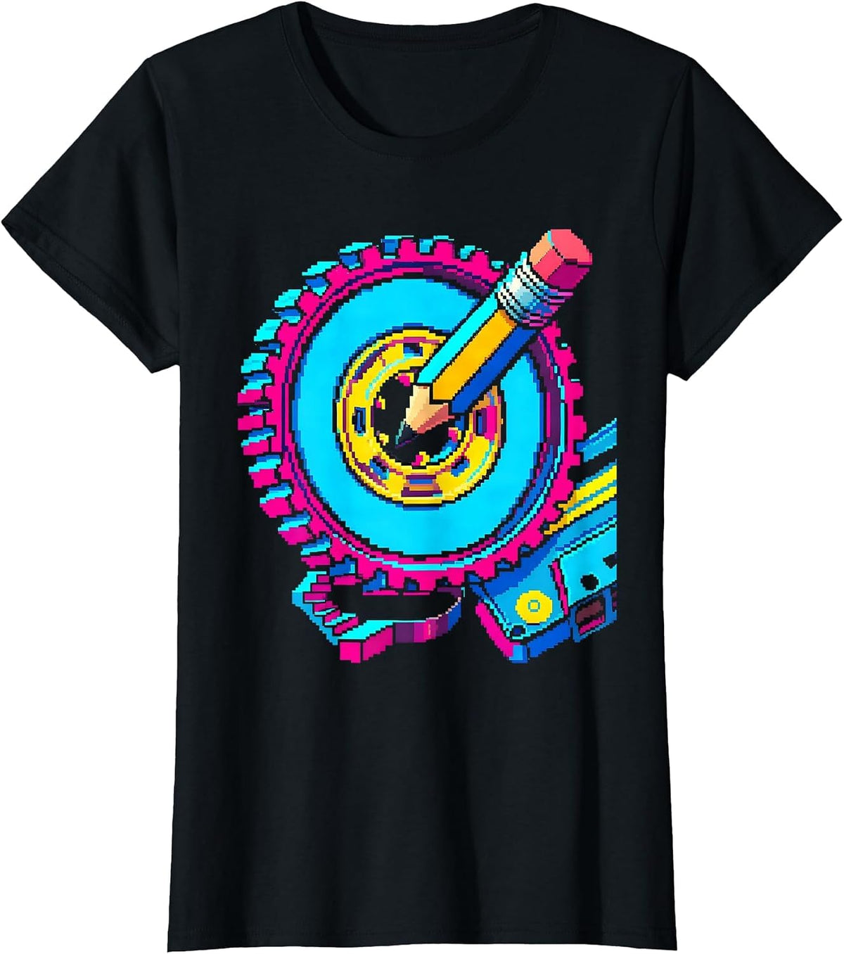 Cassette Hub Pixel Art Retro Nostalgia T-Shirt - Black