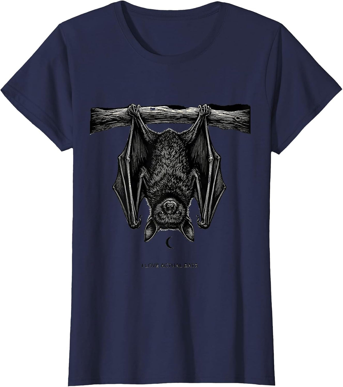 Women's I Love Actual Bats Funny Bat Lover Halloween Nature Humor T-Shirt - Navy Blue