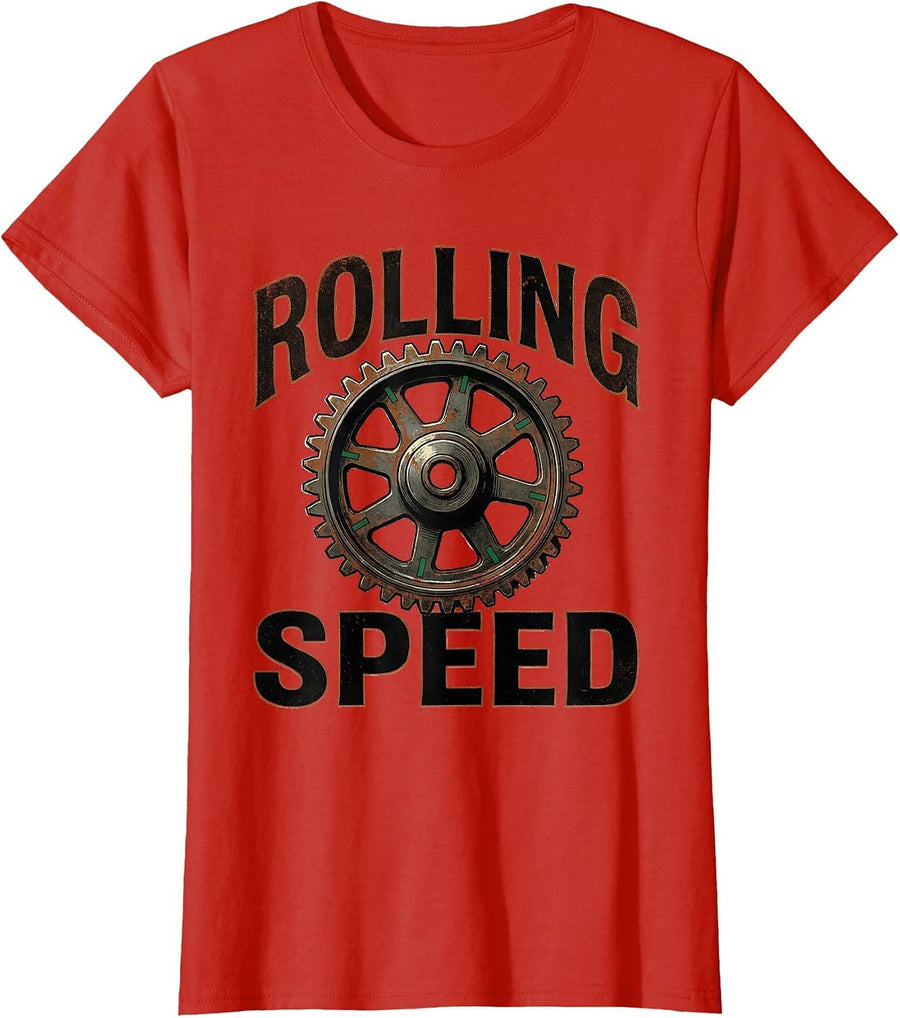 Women's Rolling Speed Vintage Filmmaker Movie Crew Retro Humor T-Shirt - Red