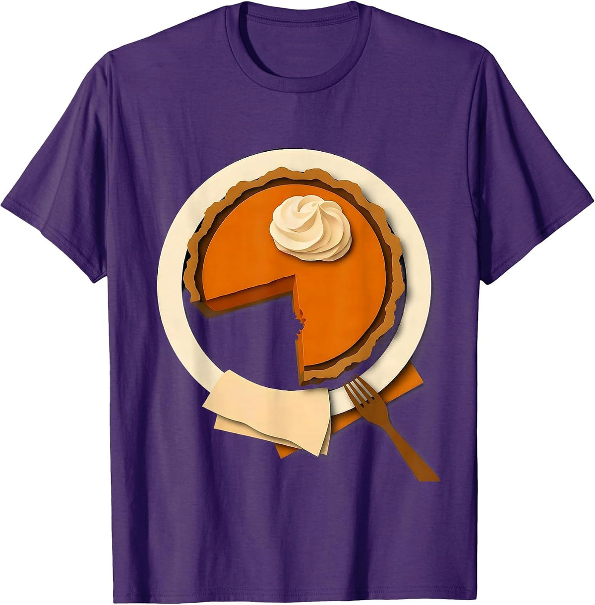 Oversized Pumpkin Pie Wedge Playful Thanksgiving Humor T-Shirt - Purple