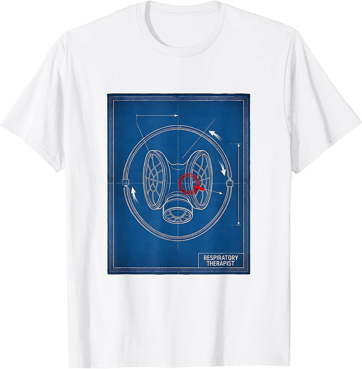 Men's Respiratory Therapist Technical Blueprint RT Profession T-Shirt - White