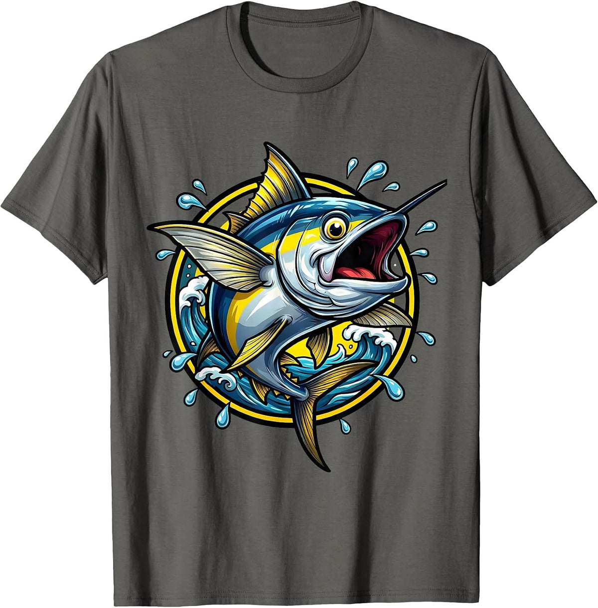 Men's Tuna Fish Open Ocean Graphic Illustration T-Shirt - Asphalt Grey