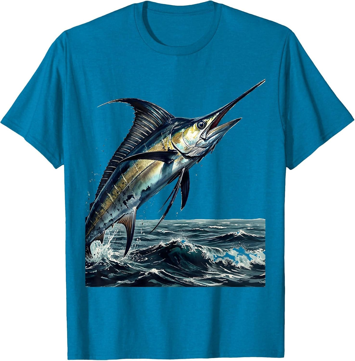 Mahi-Mahi Leaping Ocean Waves Caribbean Design T-Shirt - Sapphire Blue