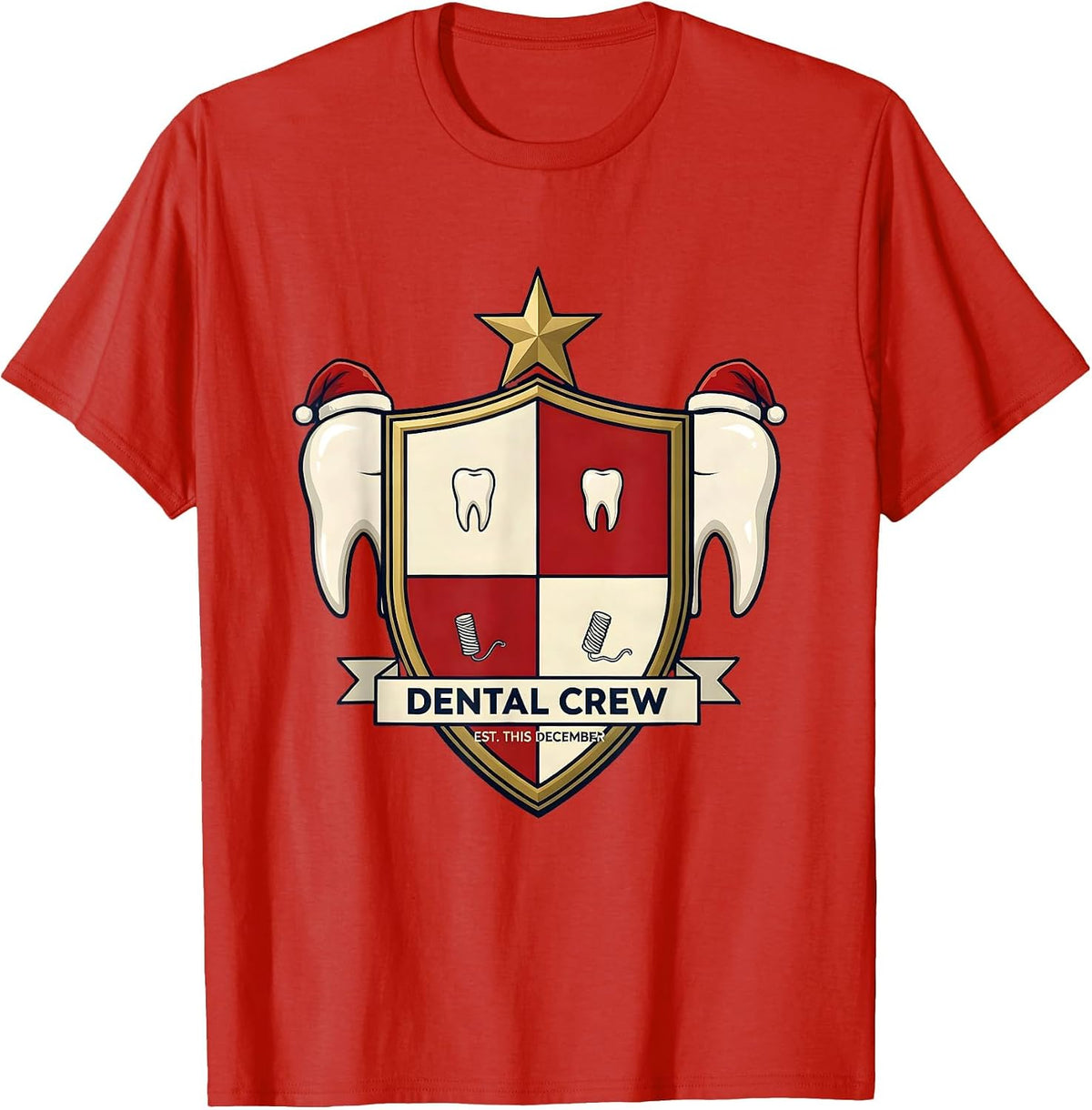 Men's Dental Crew Est This December Funny Dental Team Christmas T-Shirt - Red
