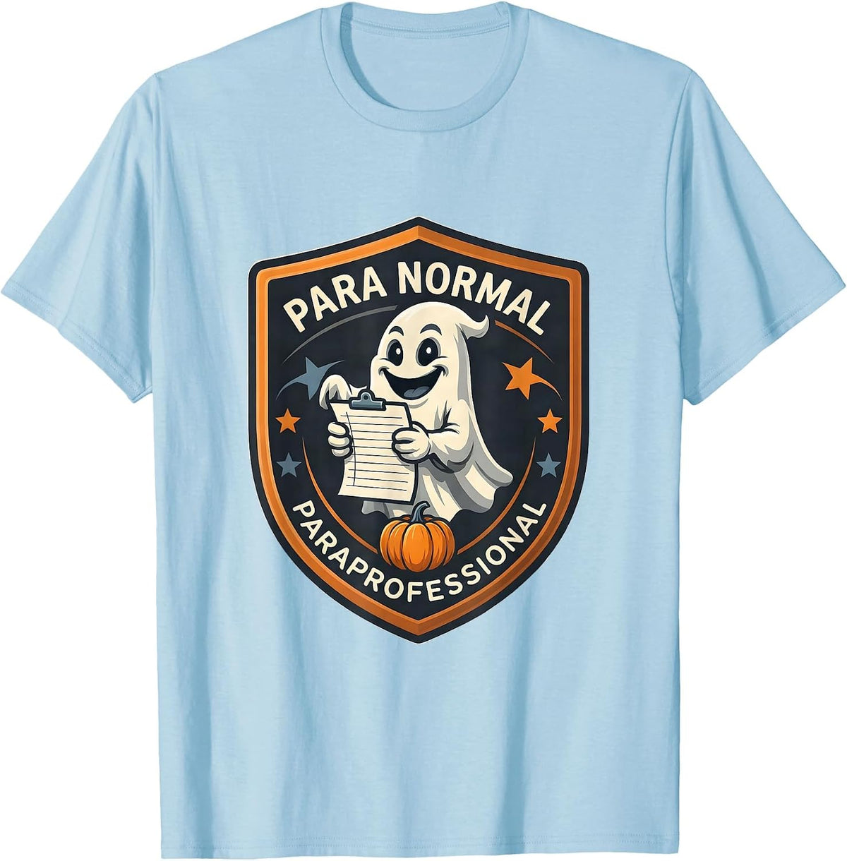 Men's Para Normal Paraprofessional Grinning Ghost Halloween T-Shirt - Baby Blue