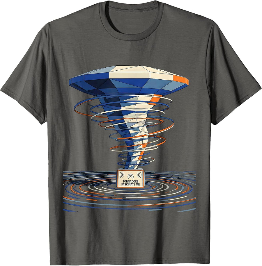 Tornadoes Fascinate Me Geometric Storm Chaser Meteorology T-Shirt - Asphalt Grey